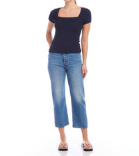 Fifteen Twenty Mindy Bamboo Rib Knit Tee in navy - women's t-shirt