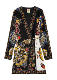 Farm Rio - Us Women's Maxi Floral Wrap Mini Dress Black