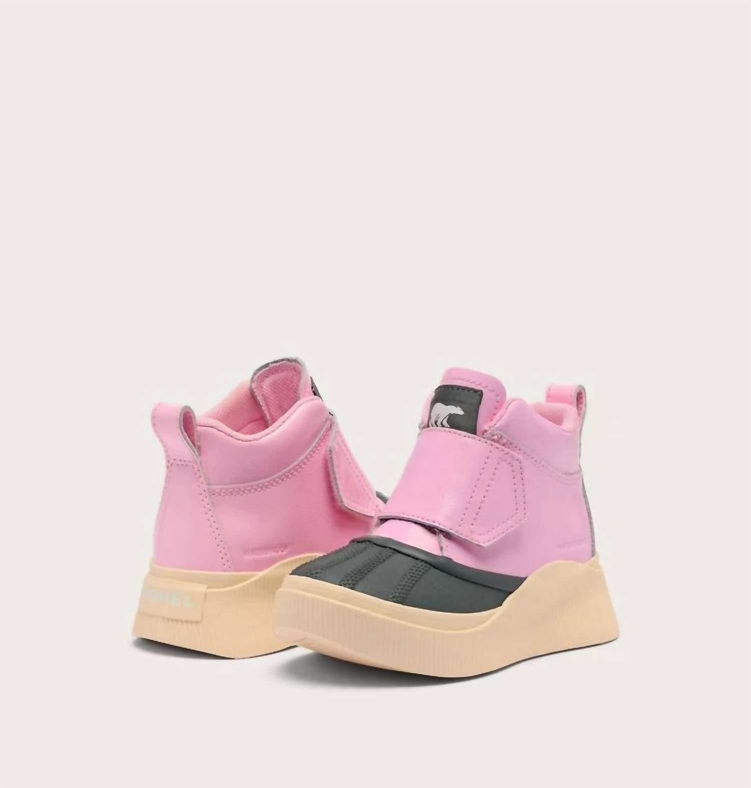 SOREL Kids' Out N About IV Strap Waterproof Boots in nico jet - kids' boots - detail view
