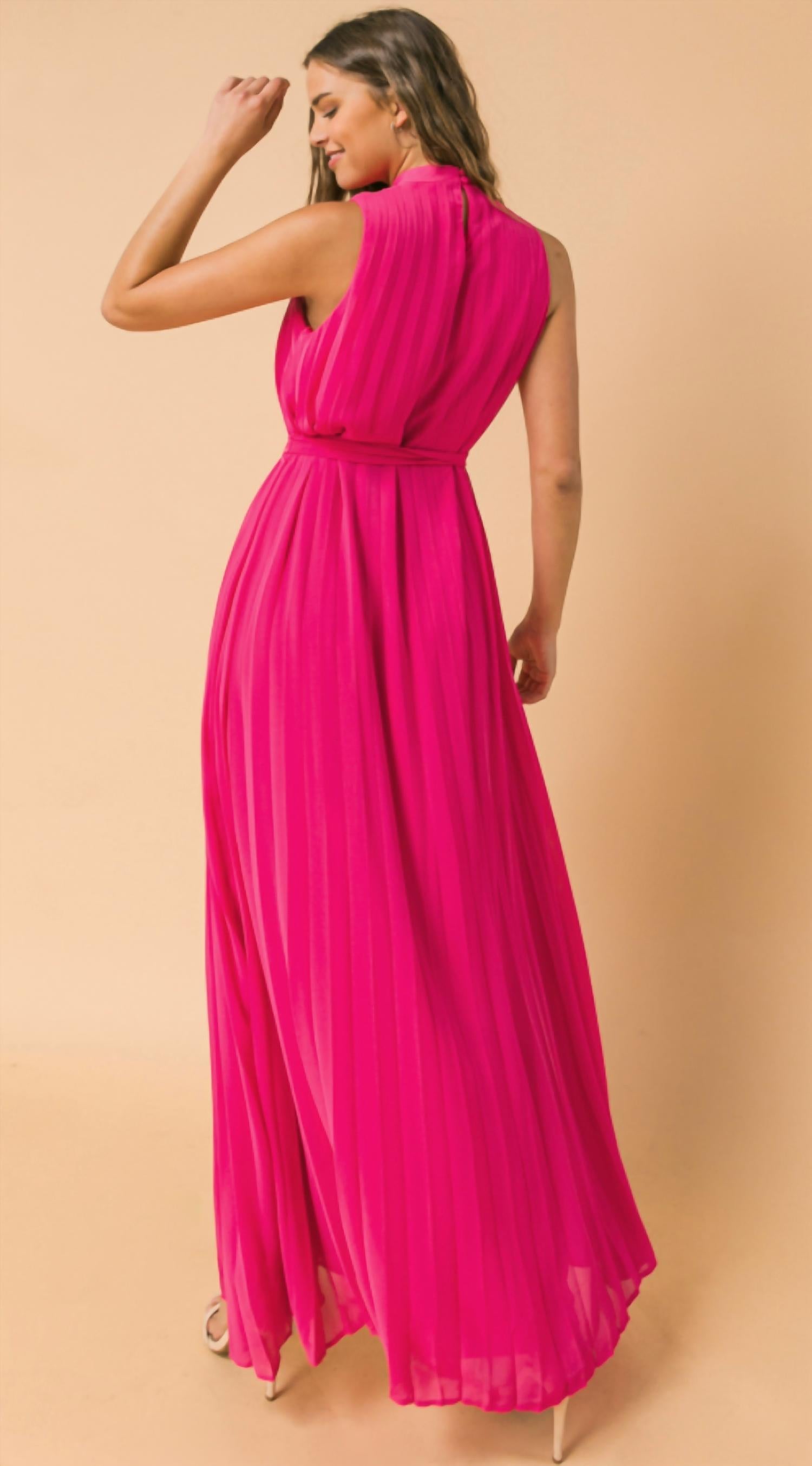 Flying Tomato - Baby Pleated Halter Maxi Dress