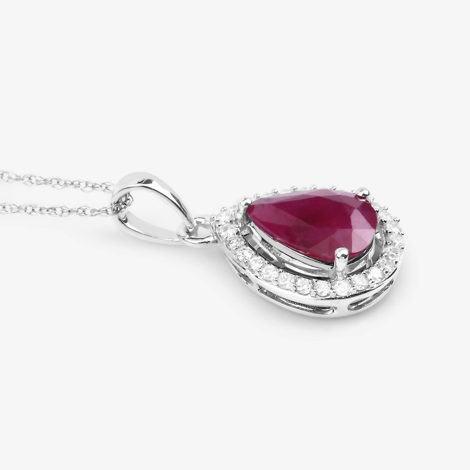 Diana M Jewels Women's Pear Natural Ruby Pendant Necklace (1.61 Ct) - Classic in 14k white gold - women's jewelry - detail view