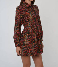LOVE THE LABEL Marta Long Sleeve Mini Dress in harlequin - women's dress - detail view