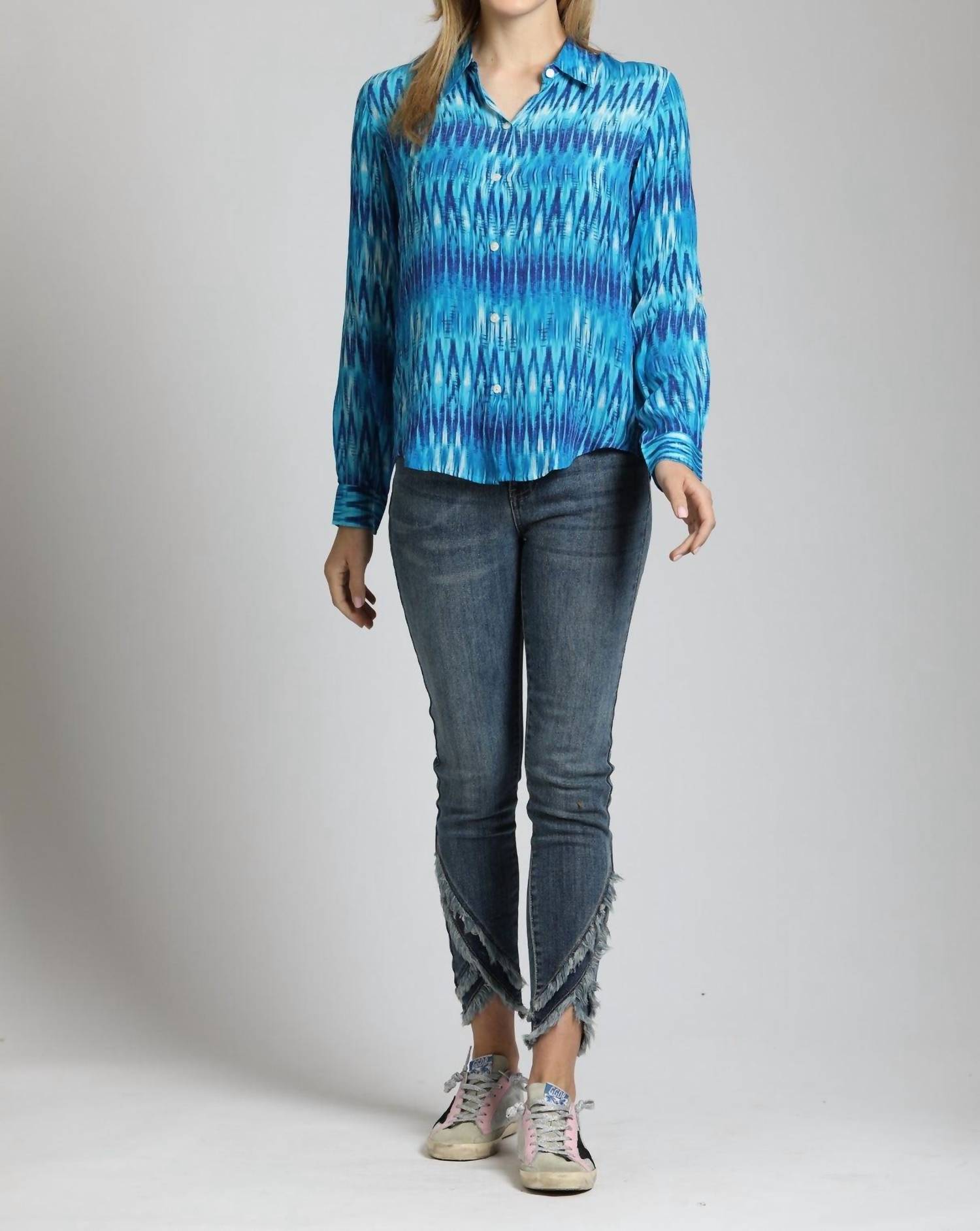 Apny - Button-Up Roll-Up Sleeve Blouse