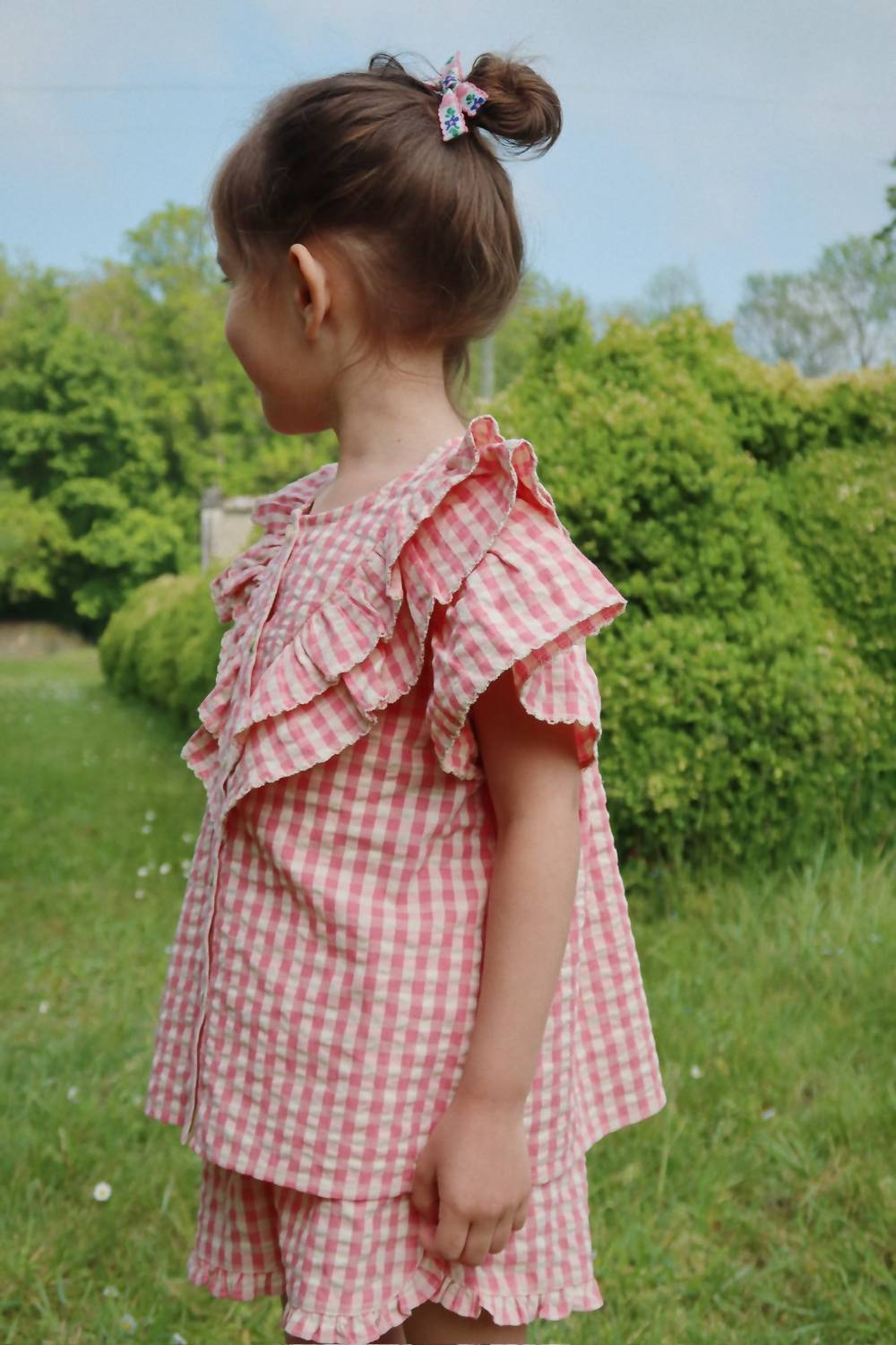 Konges Sløjd Kim Frill Check Shirt in flamingo pink - kids' blouse