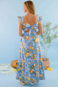 Skies Are Blue - Floral Pattern Dress With Oranges
