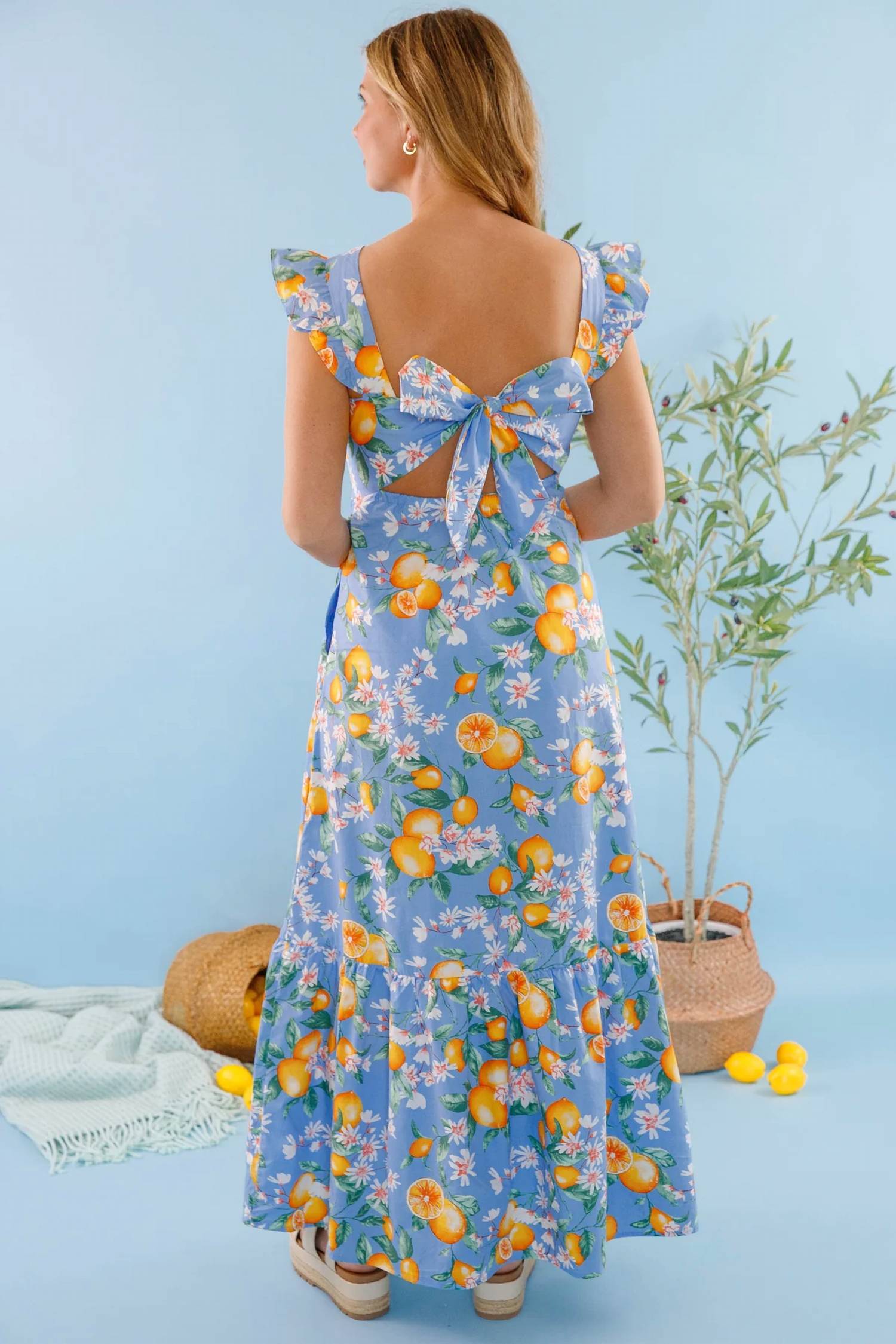 Skies Are Blue - Floral Pattern Dress With Oranges