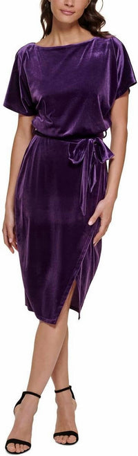 Kensie - Women's Velvet Boatneck Midi Dress