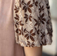 Thml - Floral Embroidered Short Sleeve Suede Dress