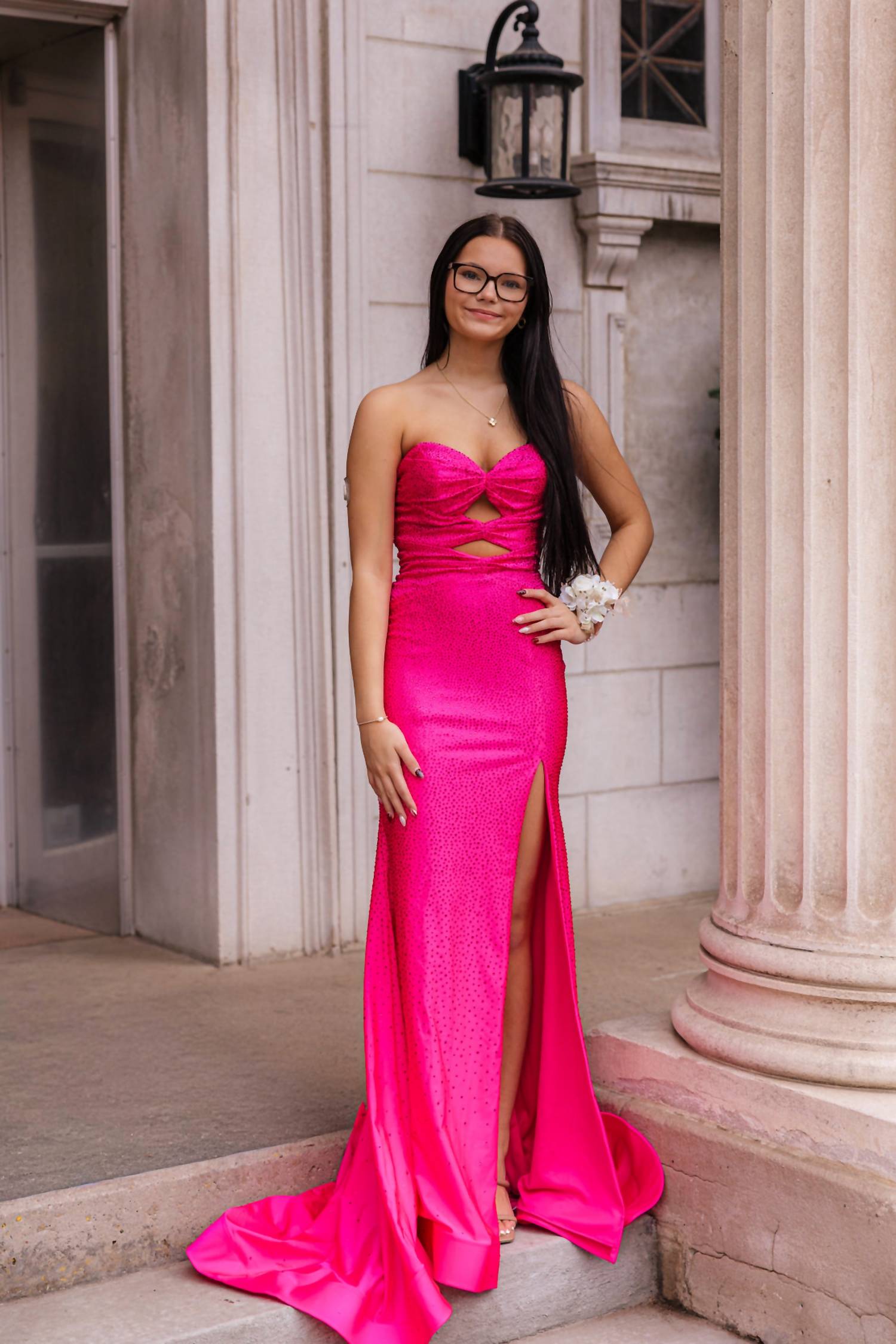 AMARRA Stunning Strapless Prom Dress in bright fuchsia - women's dress - alternate view