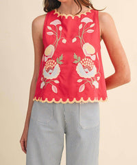 &Merci - Floral Embroidery Scalloped Tank