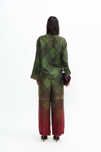 LOVEBIRDS Plaid Ombre Pants in hunter green tartan - women's pants - alternate view