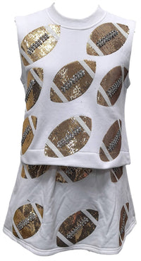 QUEEN OF SPARKLES Scattered Sequin & Rhinestone Football Tank in white - women's tank top - view 7