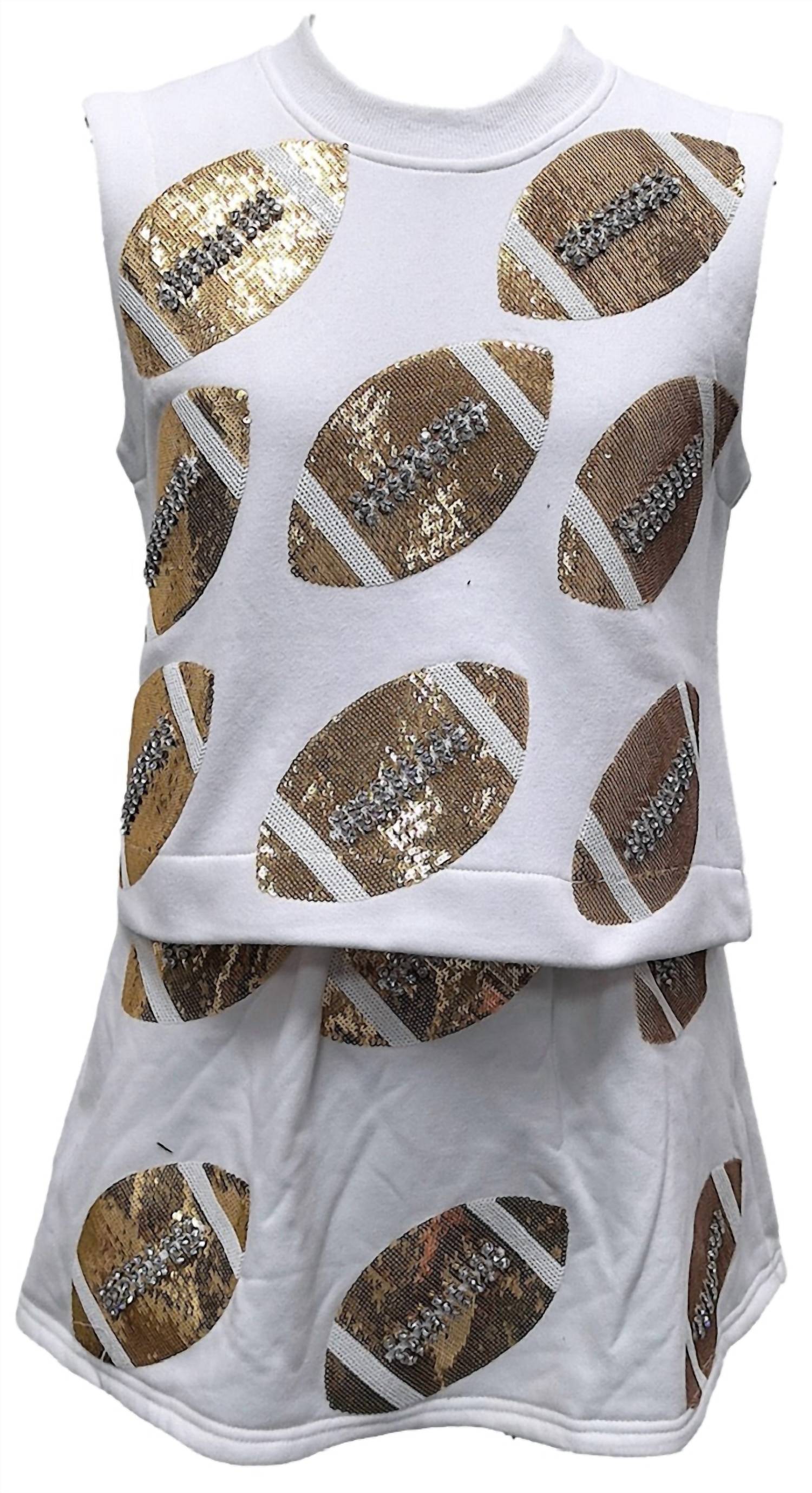 QUEEN OF SPARKLES Scattered Sequin & Rhinestone Football Tank in white - women's tank top - view 7