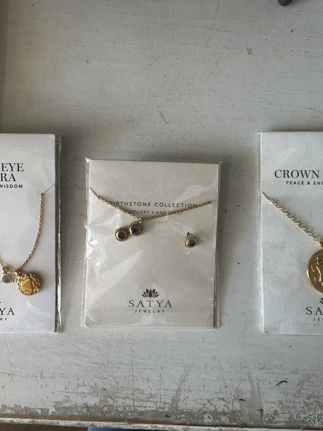 Satya Jewelry Women's Amethyst Necklace And Earrings Set in gold - women's jewelry - detail view