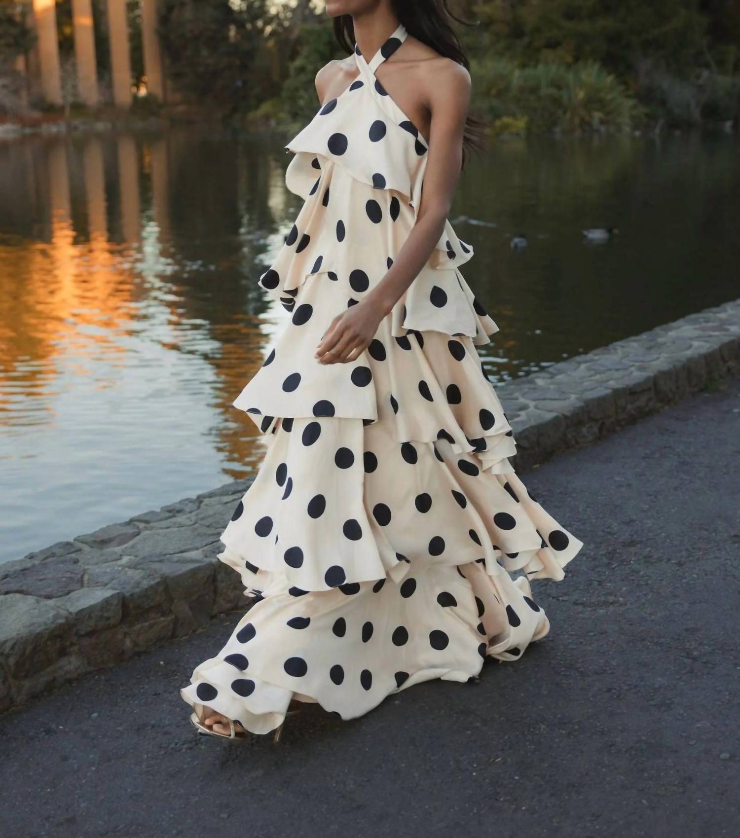 Mac Duggal - Tiered Ruffle Polka Dot Charmeuse Gown