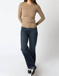 OLIVACEOUS Cassie Long Sleeve Ribbed Top in desert - women's long sleeve top - alternate view