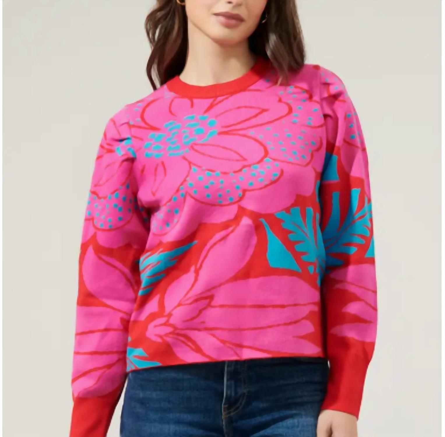 Sugarlips - Zinnia Floral Gathered Shoulder Sweater
