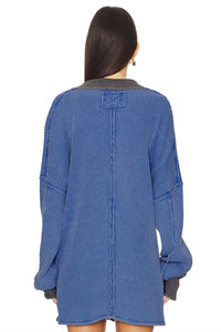 Free People Travis Polo Top in dutch blue - women's sweater - detail view