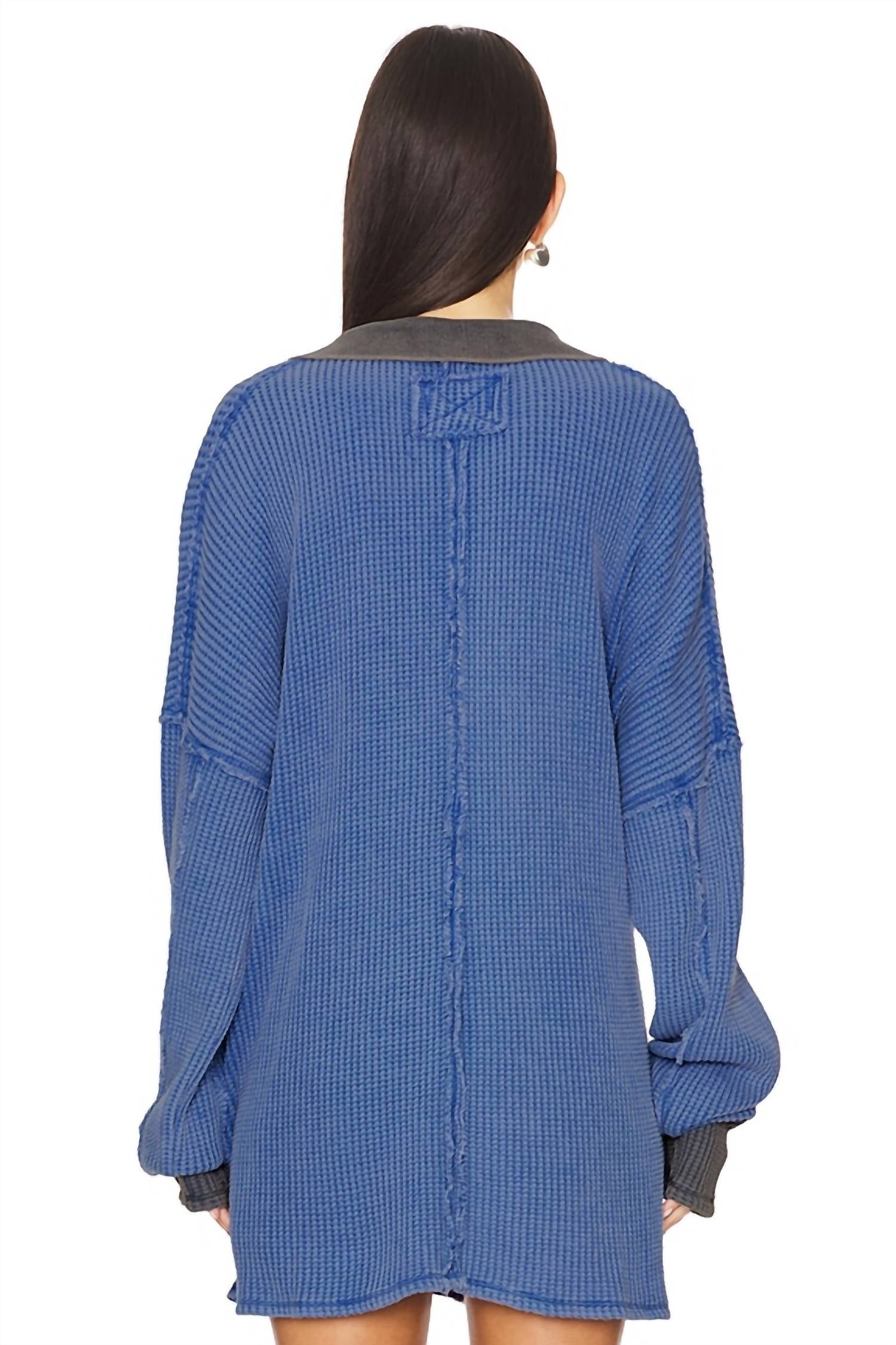 Free People Travis Polo Top in dutch blue - women's sweater - detail view