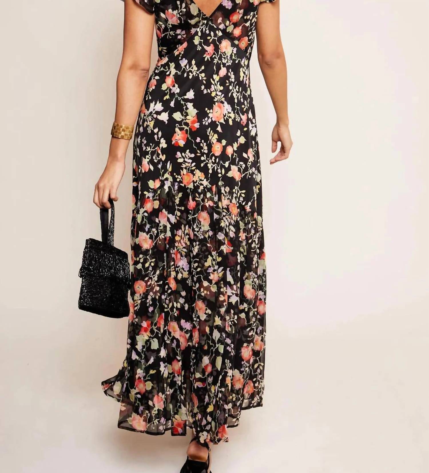 RIXO Women's Cinzia Dress in waterblossom noir - women's dress - detail view