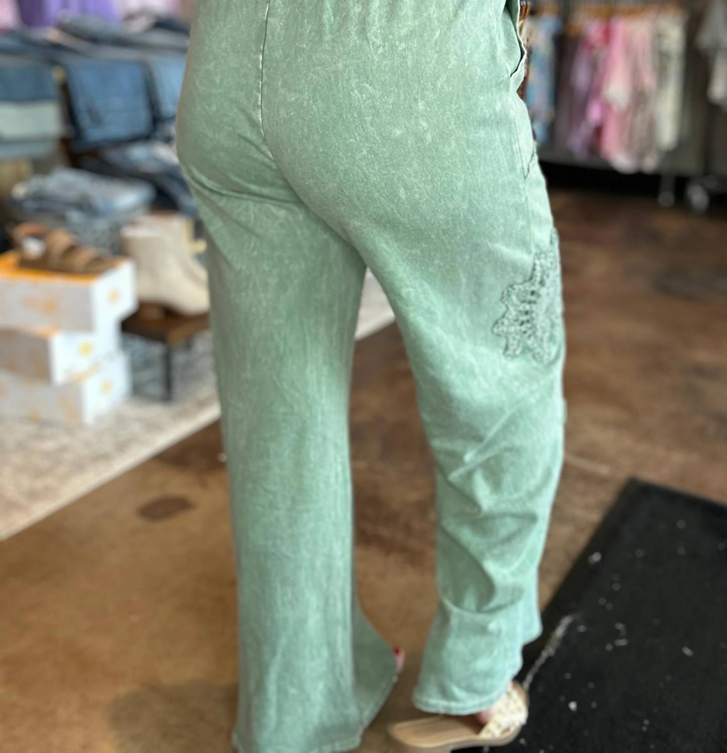 J. Her - Mineral Washed Doily Detail Wide Leg Pants