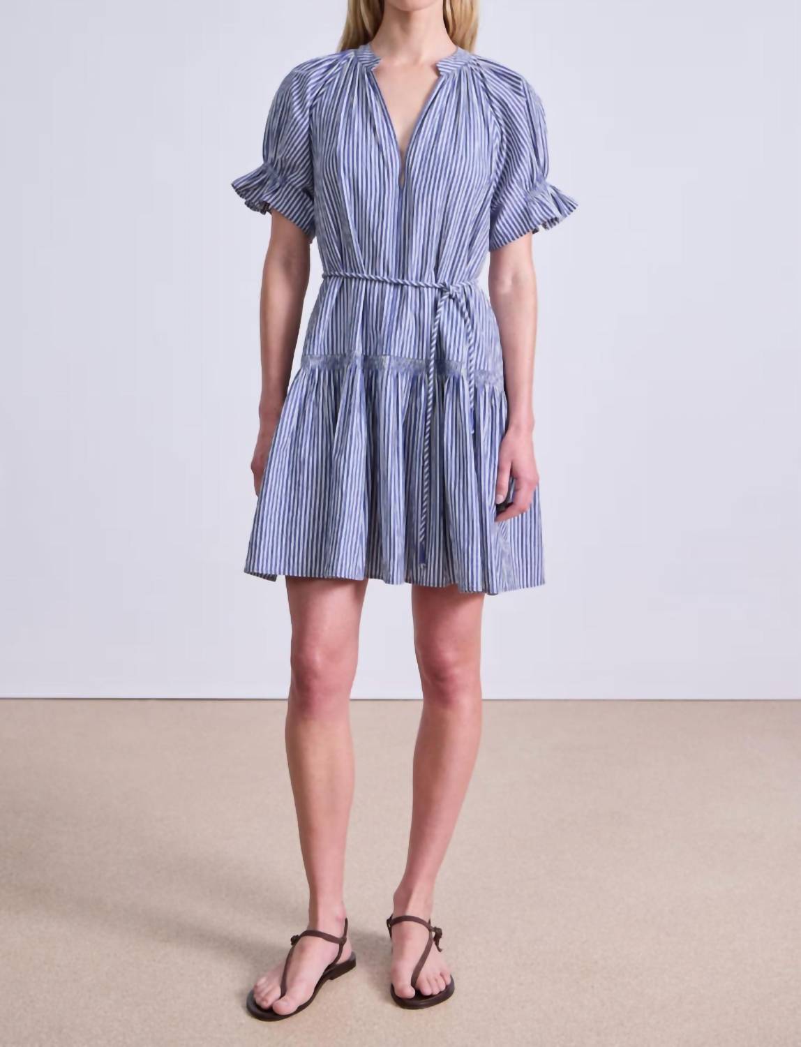 APIECE APART Marza Mini Dress in skinny stripes indigo cream 1 - women's dress