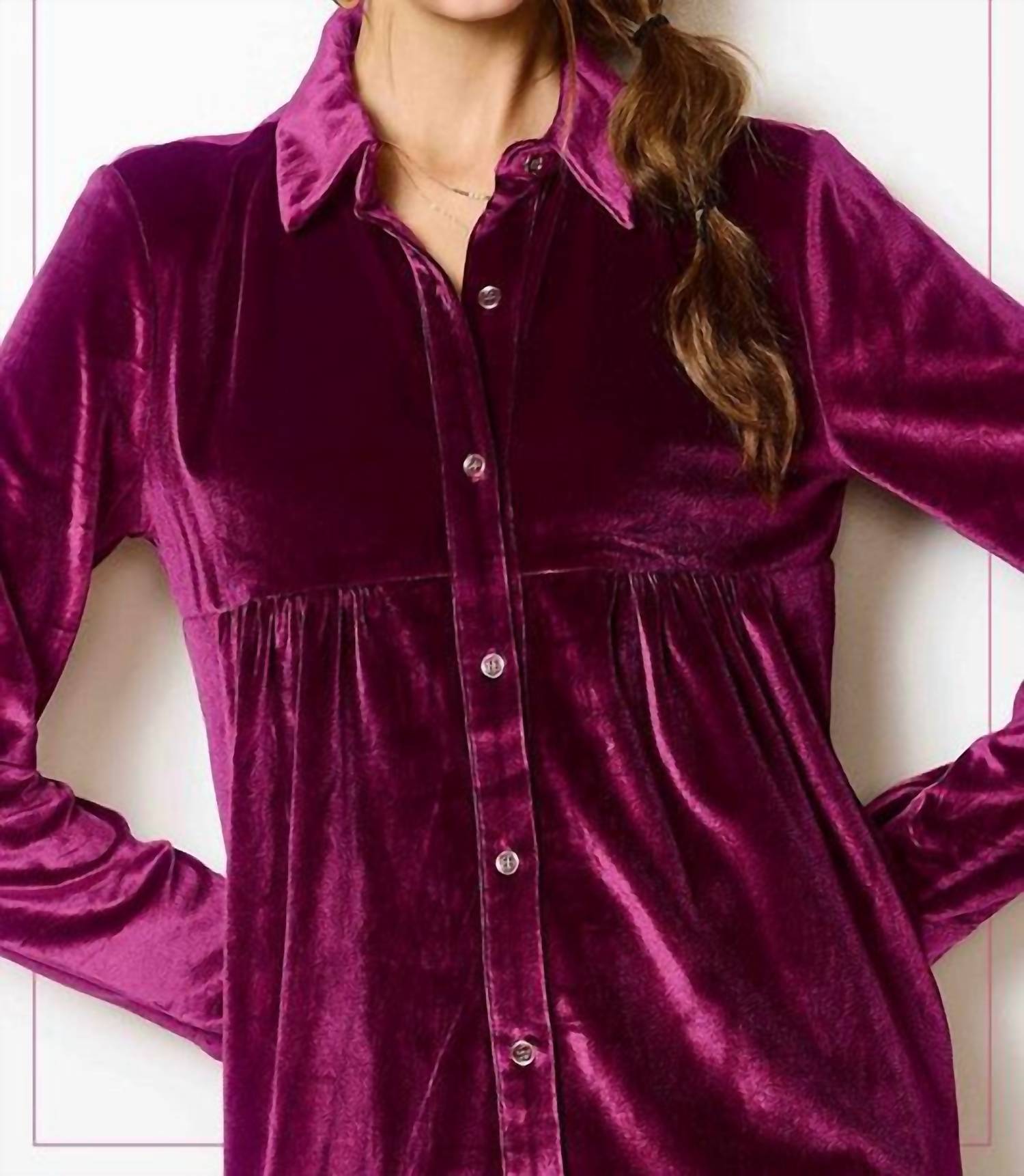 La Miel - Button Front Soft Velvet Mini Dress