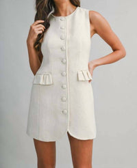 Mable - Kimberly Tweed Sleeveless Ruffle Pocket Mini Dress