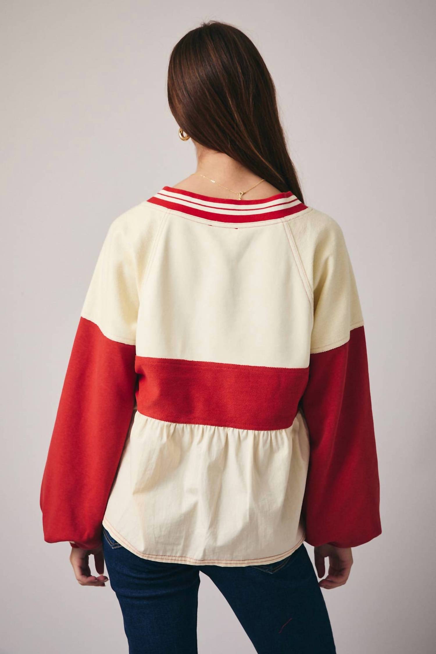 Sunday Edition - Colorblock V Neck Babydoll Top