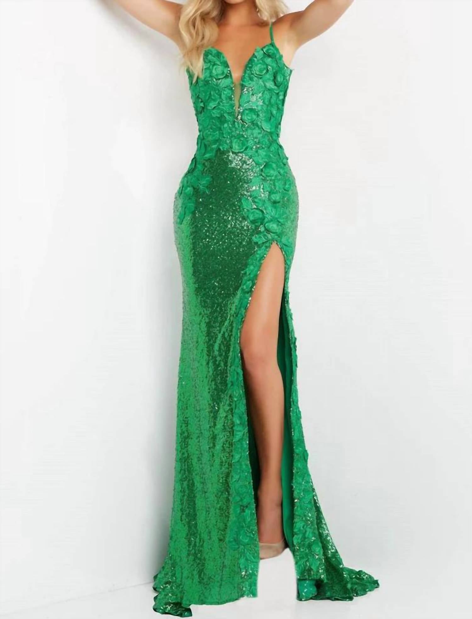 Jovani - V Neck Sequin Prom Gown