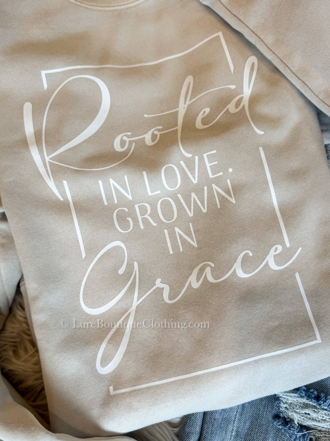 Lure Boutique Rooted In Love Grown In Grace Sweatshirt in love grown in grace sweatshirt in beige - women's top - view 4