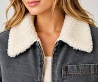 Mystree - Faux Fur Collar Denim Blouson Jacket