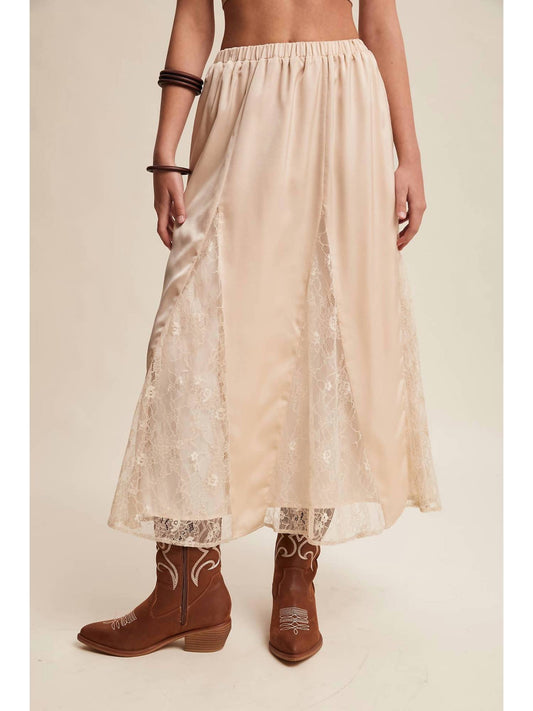 Listicle - Lace Inset Midi Skirt