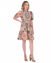 VINCE CAMUTO Women's Printed Cotton Ruffle Dress in multi - women's dress - alternate view