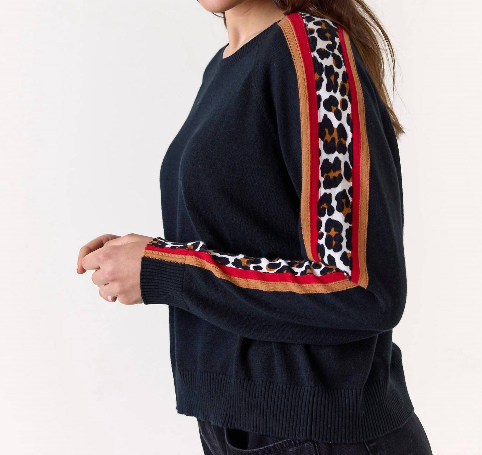 Wispr - Pop Stripe Leopard Crew Sweater