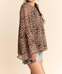 DAVI & DANI Vintage Ruffle Sleeve Boho Blouse in leopard brown - women's blouse - view 6