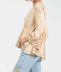 Pol - Lace Panel Peasant Top