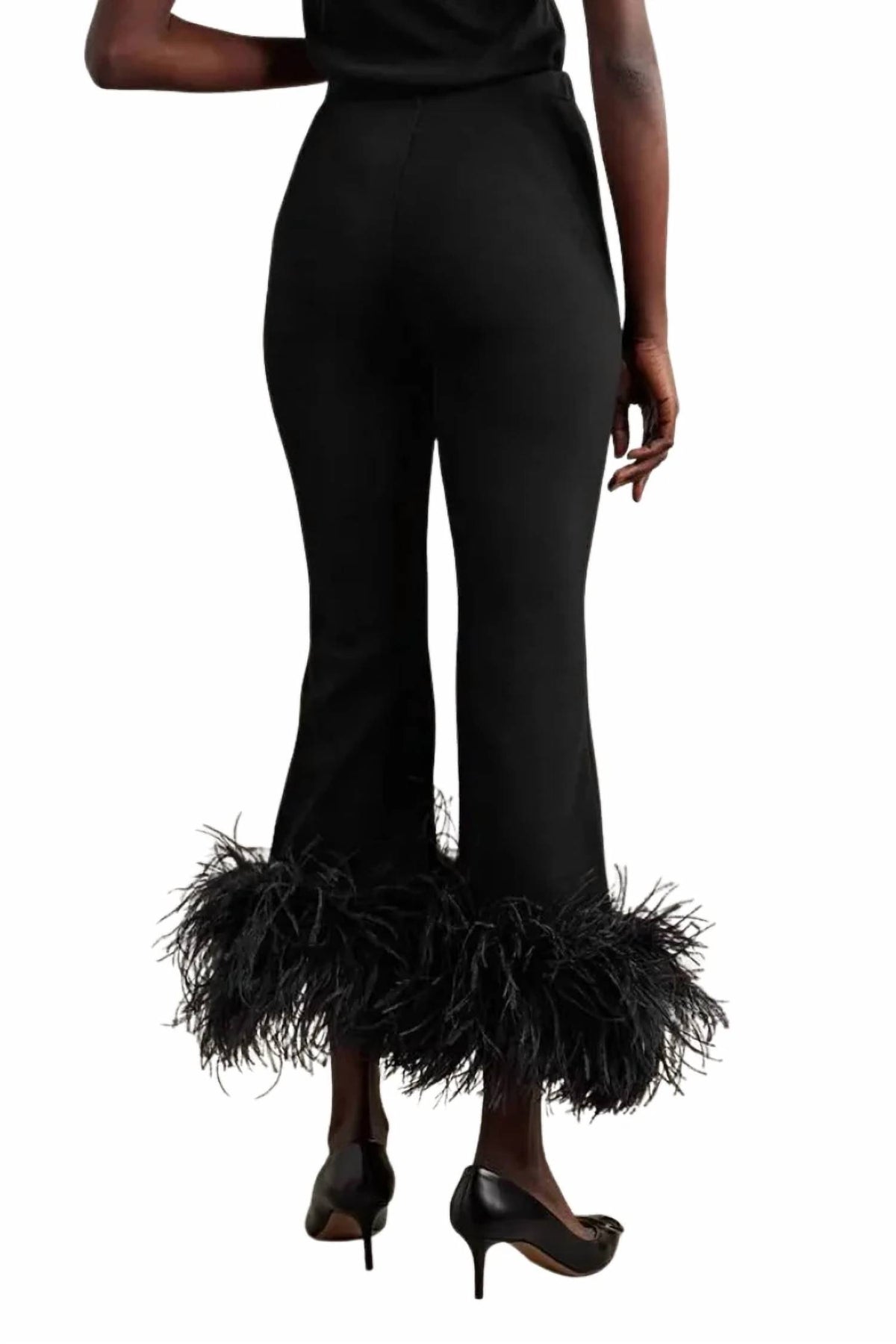 Valentino Garavani - Cropped Feather-trimmed Knitted Flared Pant