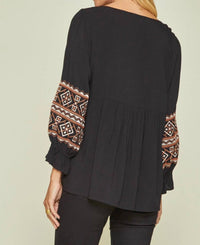 Andree By Unit - Aztec Embroidered Babydoll Top
