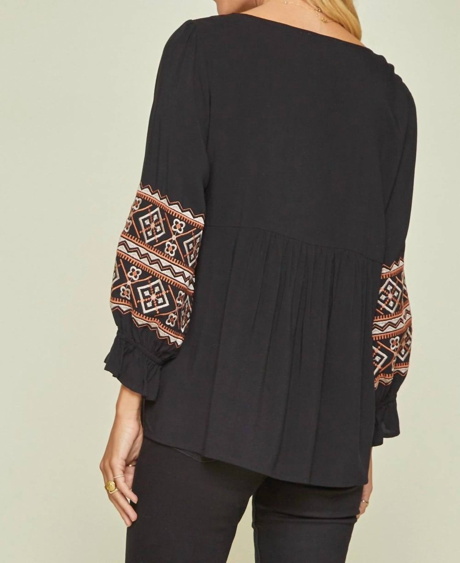 Andree By Unit - Aztec Embroidered Babydoll Top