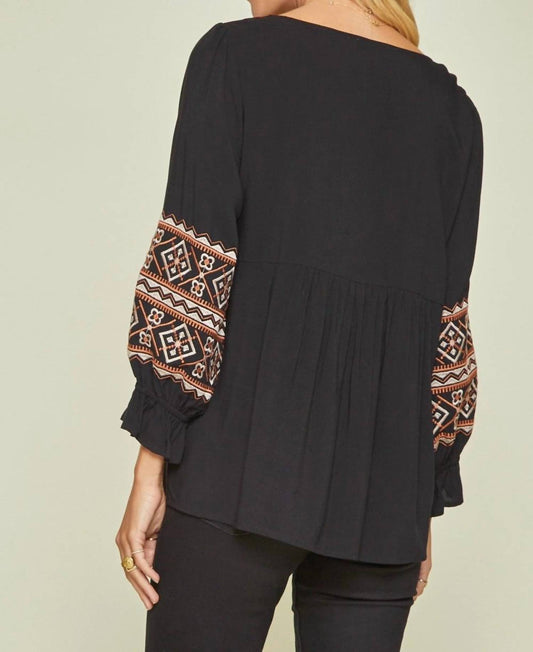 Andree By Unit - Aztec Embroidered Babydoll Top