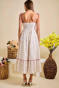 Main Strip - Floral Tie Strap Midi Summer Sundress