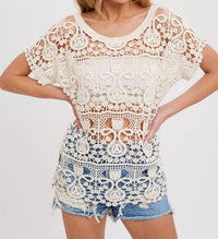 Bluivy - Crochet Lace Scoop Neck Layering Top