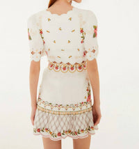 Farm Rio - Flower Embroidery Scalloped Mini Dress
