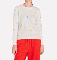Brodie Cashmere Lobster Embroidered Crew Sweater in white - women's sweater