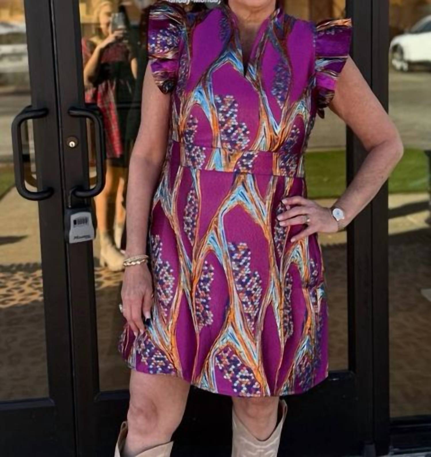 Thml - Flutter Sleeve Pattern V-neck Mini Dress
