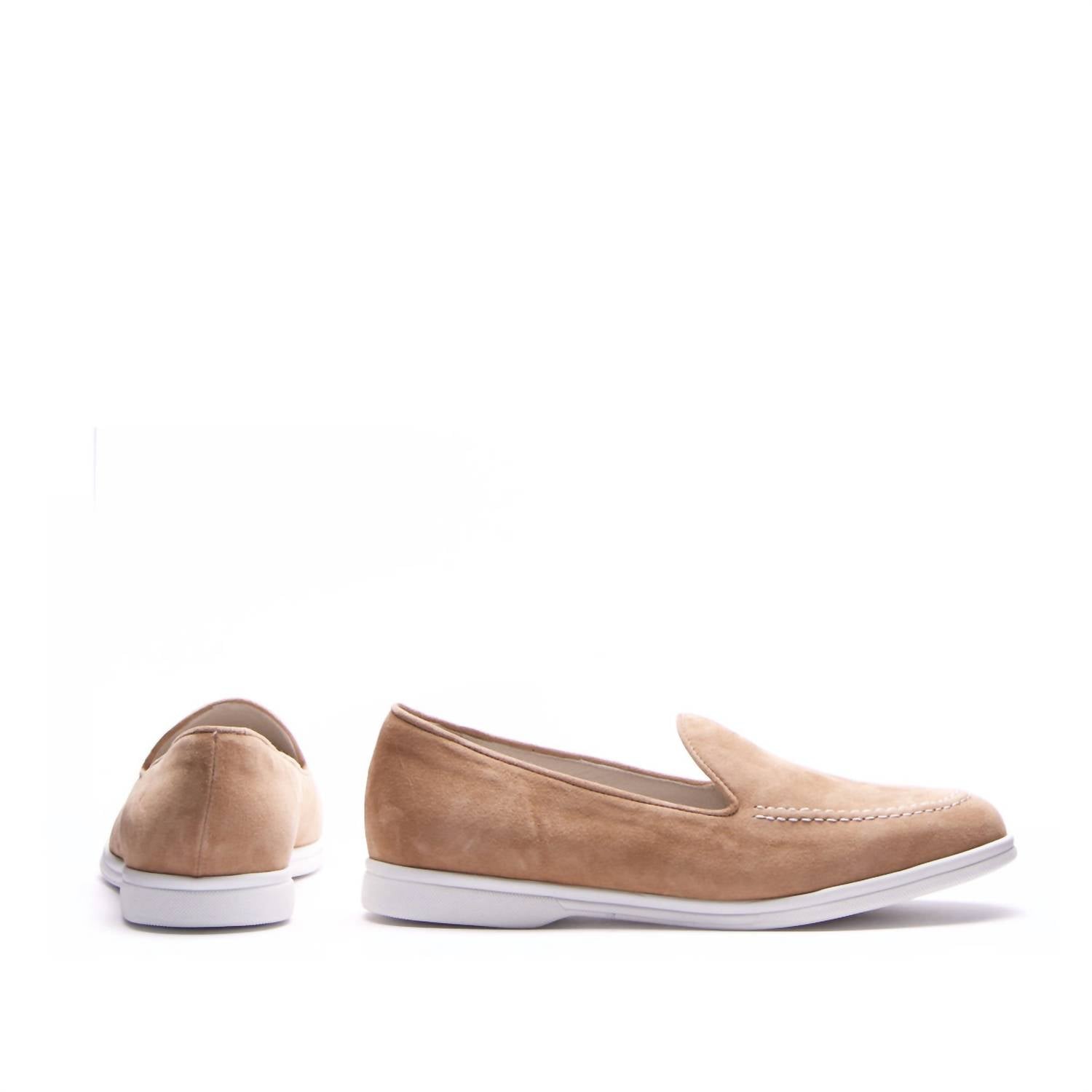 Michele Lopriore Womens Lori Slip On Comfort Loafers in suede camel - women's flats - detail view