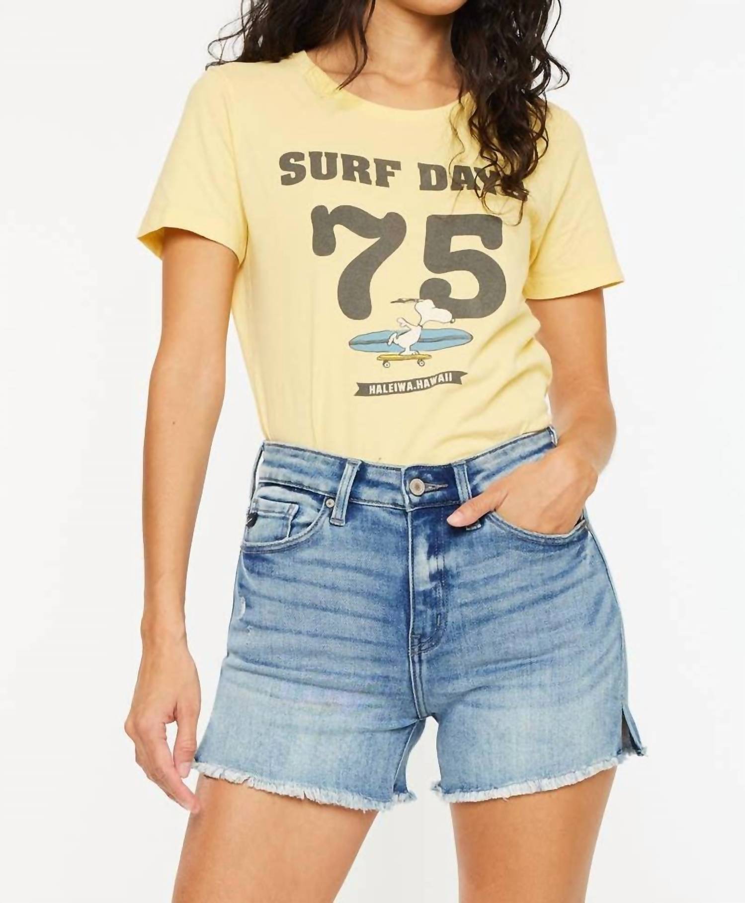 Kancan - High Rise Side Slit Denim Shorts
