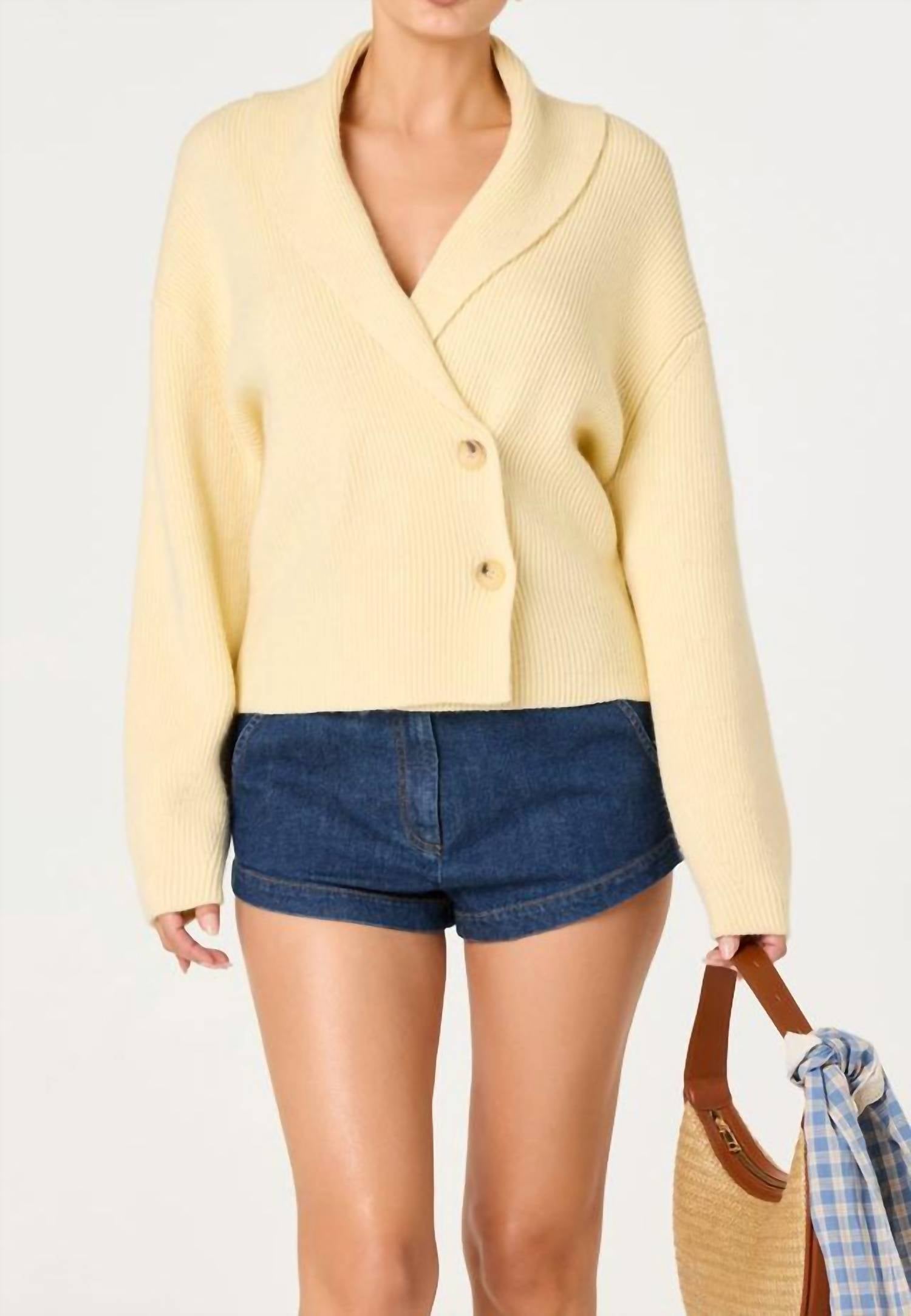 ASTR Ayleen Cardigan Sweater Top in butter yellow - women's cardigan