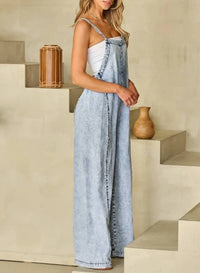 Little Daisy Closet - Women's Wide-Leg Frayed Seam Overall